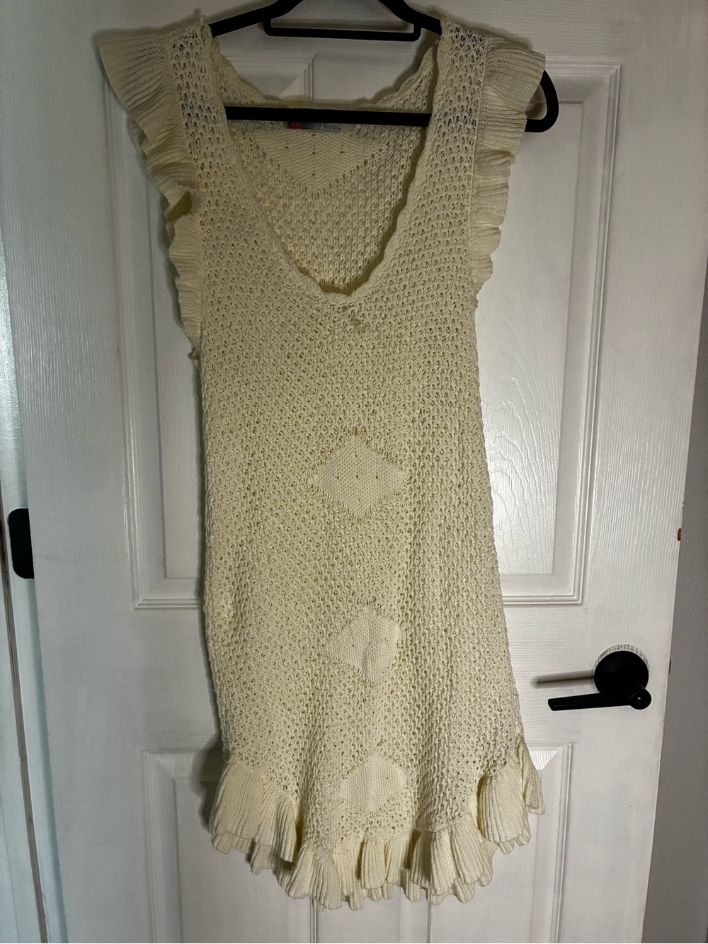 Cream Knit V-Neck Ruffle Dress